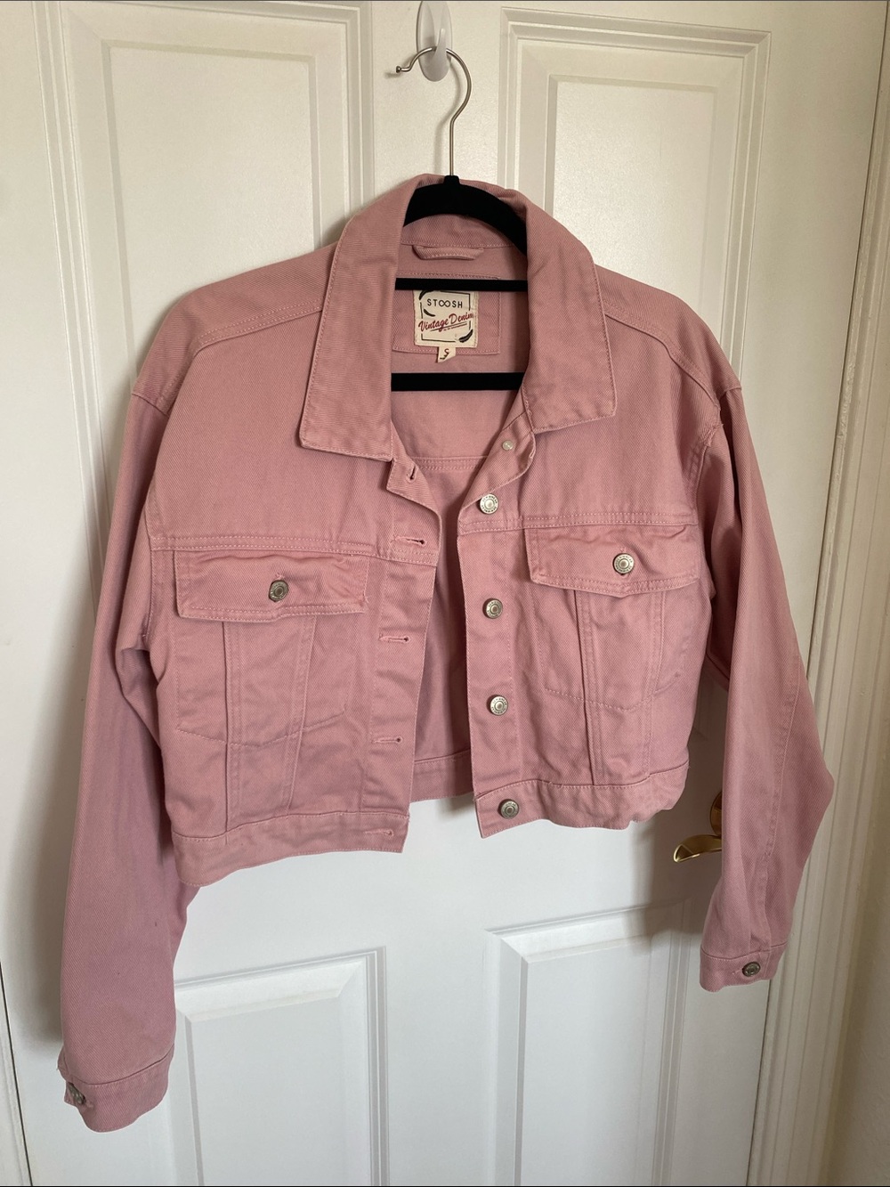 STOOSH Pink Cropped Denim Jacket EUC Size S